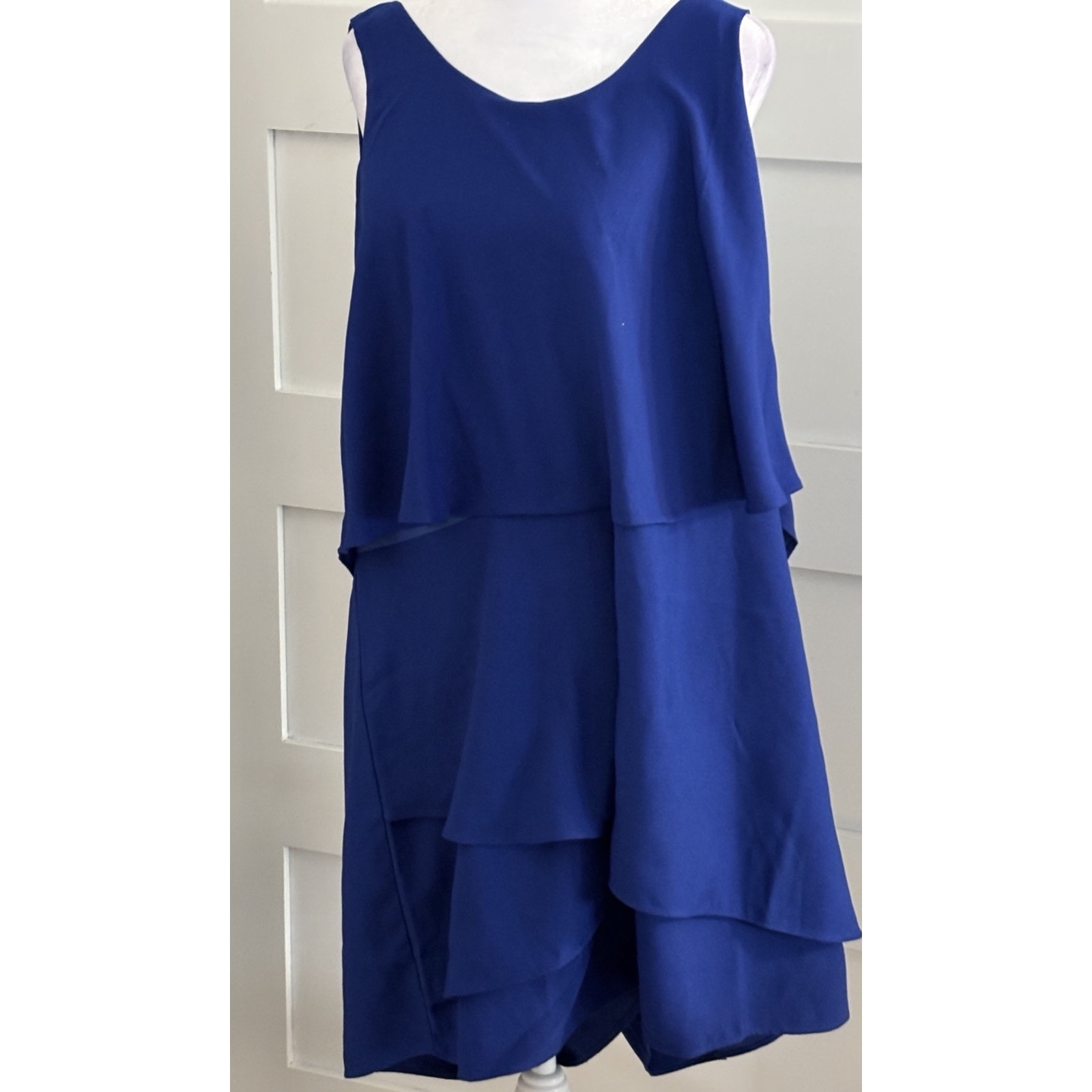 City Chic Plus Size 18 Romper W/Cape And Layered Bottom Bright Blue Msrp$179